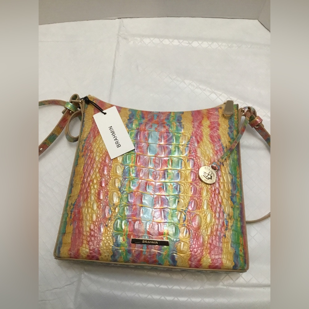 Brahmin Vibrant Shoulder Bag in Yellow, Pink, and Blue - Picture 12 of 16